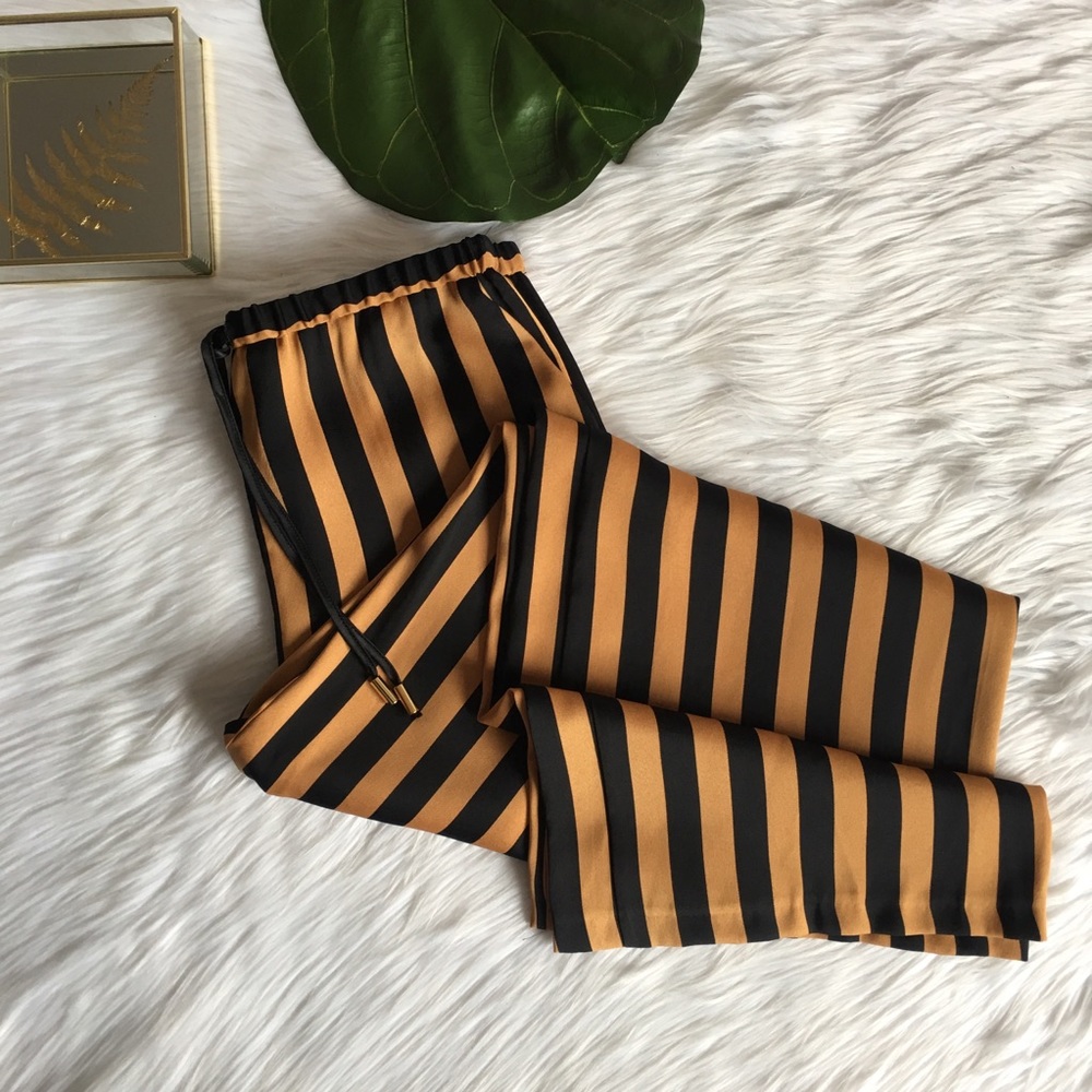 NWT Topshop Black/Brown Striped Wide Leg Trousers